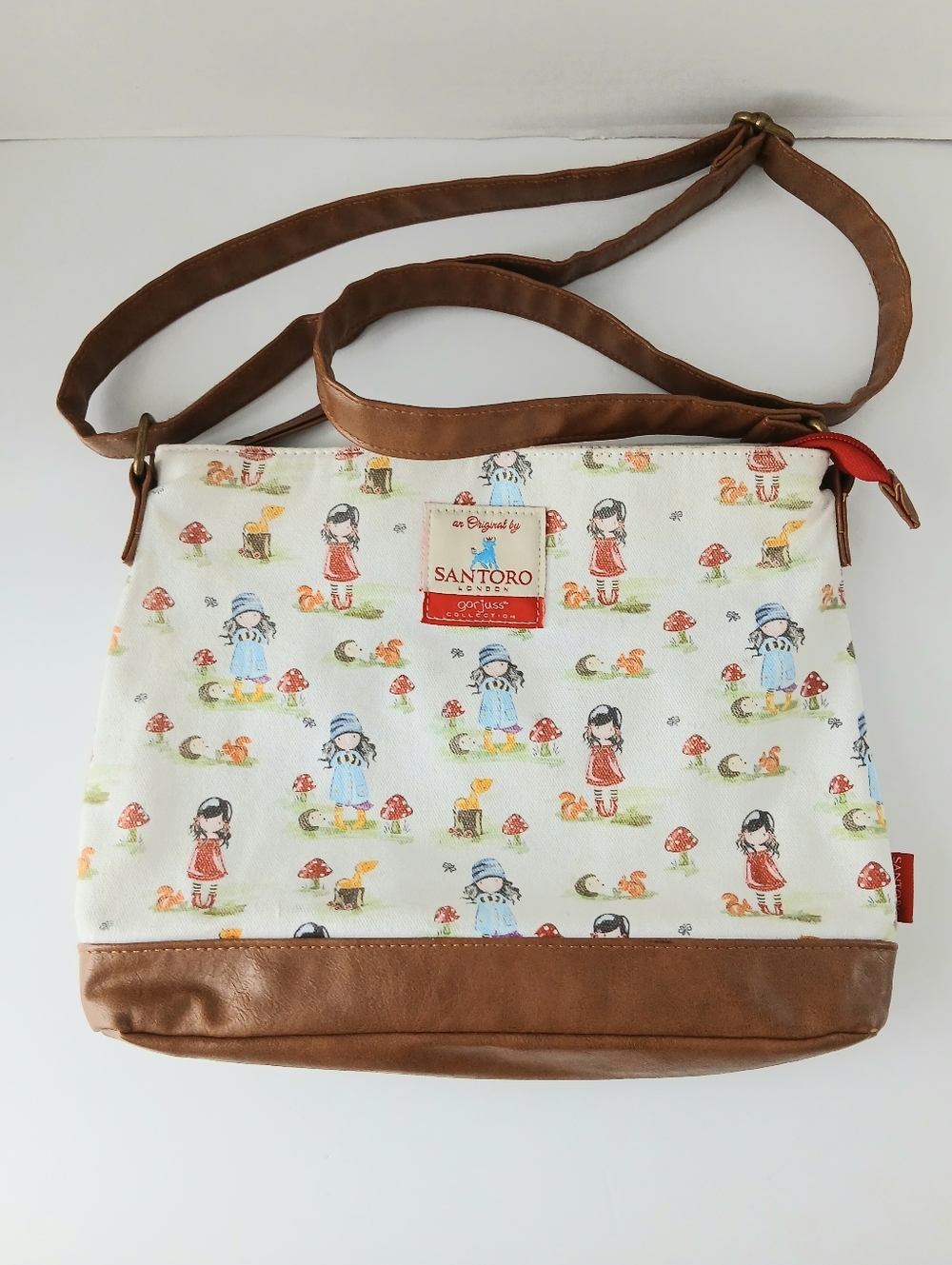 Santoro Gorjuss Canvas Crossbody Bag Pastel Pattern Print Toadstools